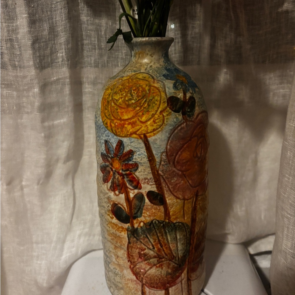 Floral Ceramic Vase with Colorful Design MADE IN ITALY
